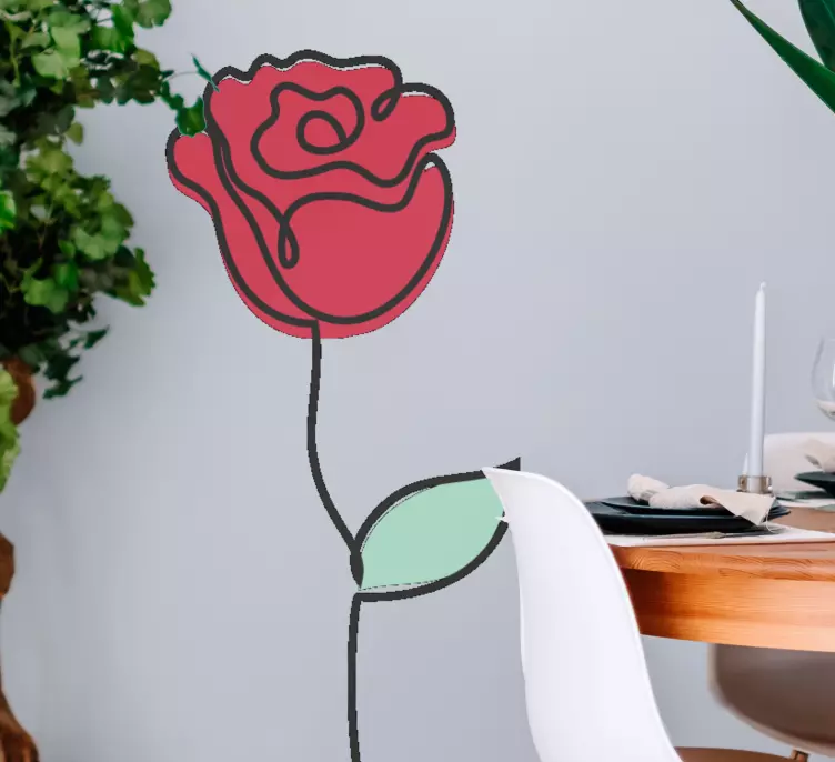 Adesivo decorativo flores Desenho de arte linha rosa vermelha fof - TenStickers