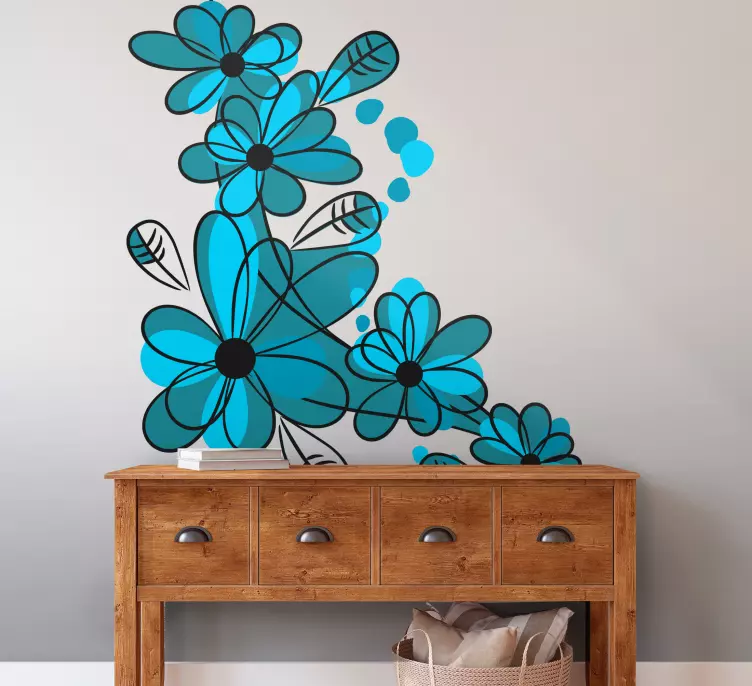 Adesivo decorativo flores Desenho floral azul desenhado à mão - TenStickers