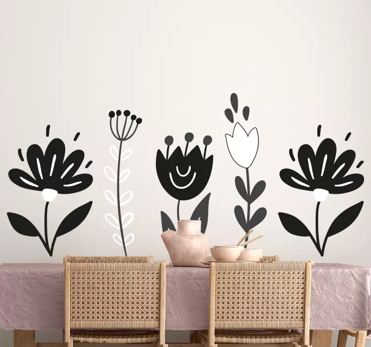 Adesivo decorativo flores Flores pretas e brancas - TenStickers
