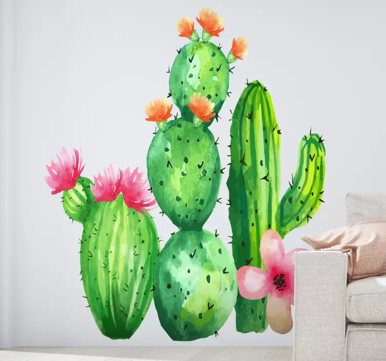 Adesivo decorativo flores Grande cacto florescendo - TenStickers