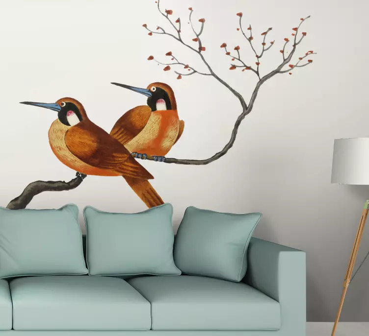 Adesivo decorativo flores Pássaros e flores de pintura chinesa - TenStickers