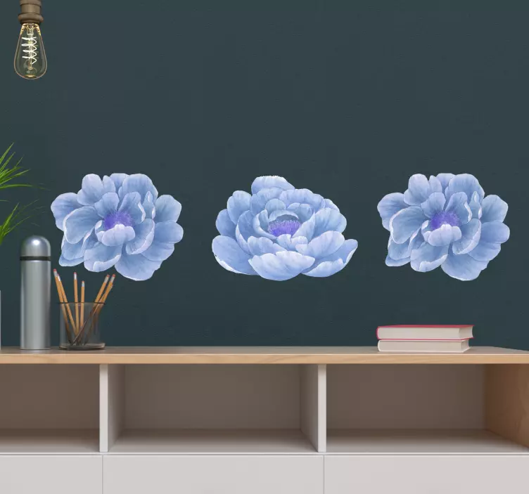 Adesivo decorativo flores Peônia definida em azul - TenStickers