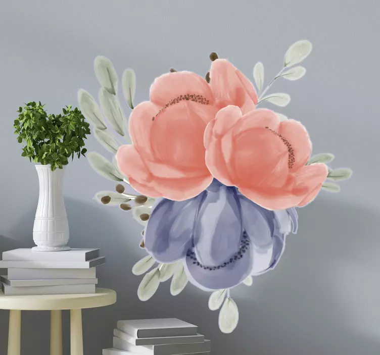 Adesivo decorativo flores Peônia em aquarela - TenStickers