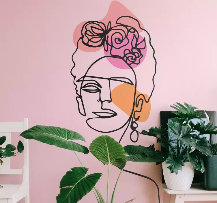 Adesivo decorativo flores Rosto de frida com flor mínima - TenStickers