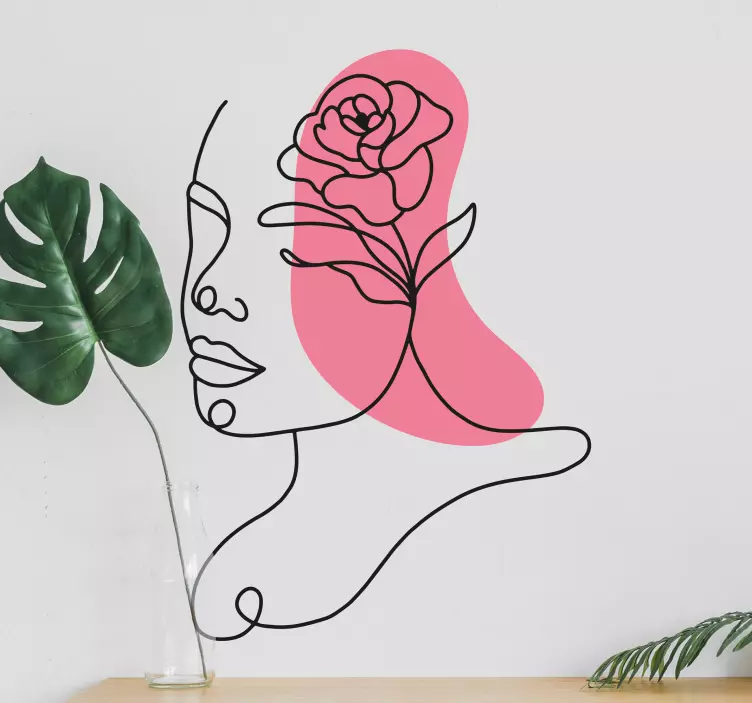 Adesivo decorativo flores Rosto de mulher linhas de flores - TenStickers