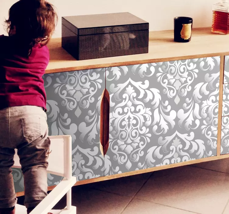 Vinil para móveis padrão floral cinza vintage - TenStickers