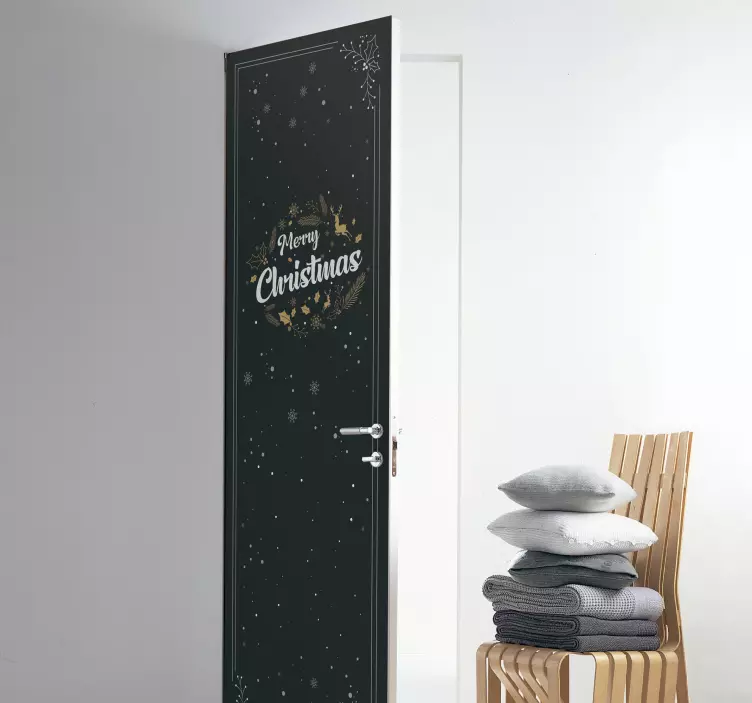 Vinil para porta Composição de feliz natal - TenStickers