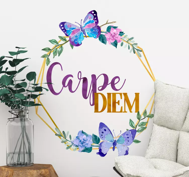 Autocolantes textos carpe diem e borboletas - TenStickers