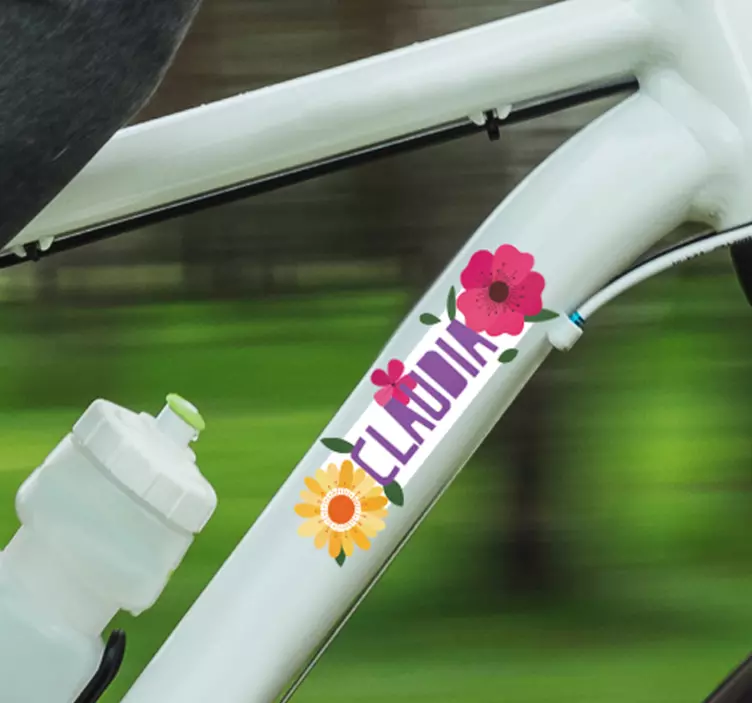 Vinil para bicicletas Flores e nome - TenStickers