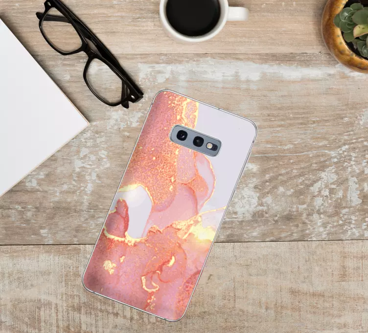 autocolante samsung com textura de mármore rosa e dourado - TenStickers