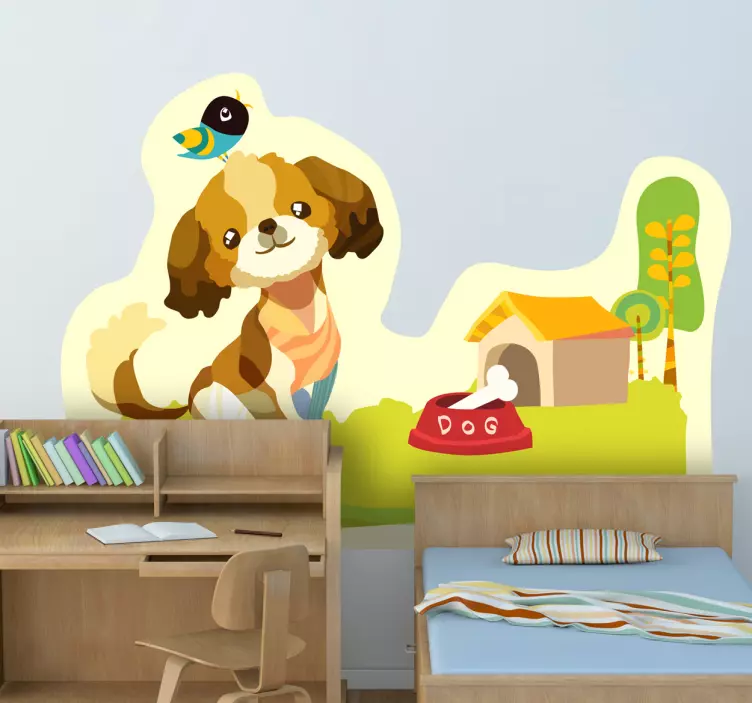 Fotomural infantil cão e passarinho - TenStickers