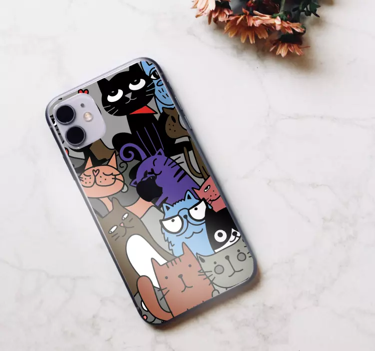 Autocolante de gatos coloridos fofos com iphone preto - TenStickers