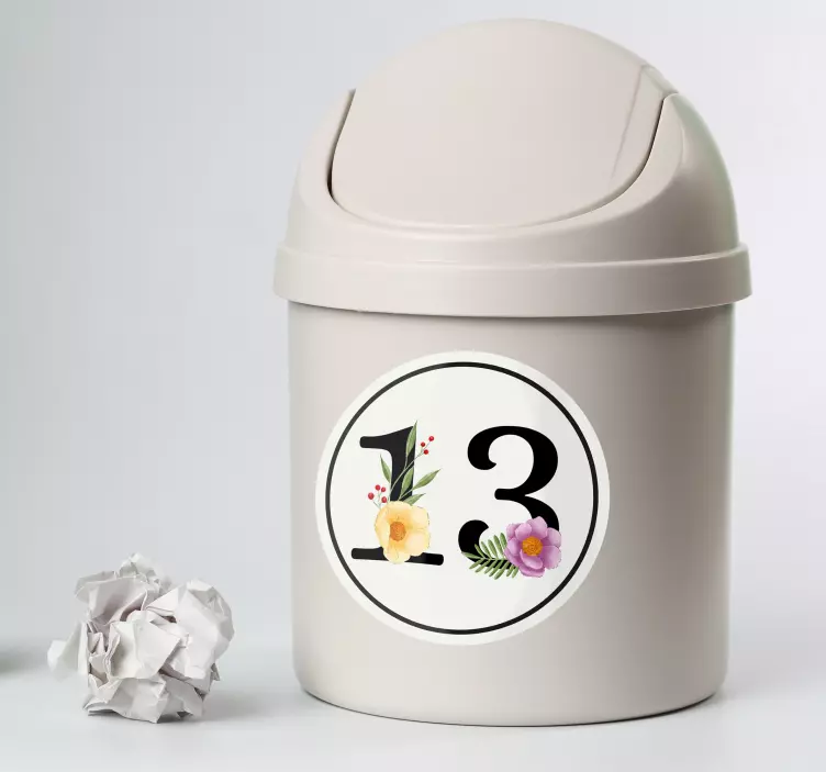 autocolante de números pretos com caixa de flores - TenStickers