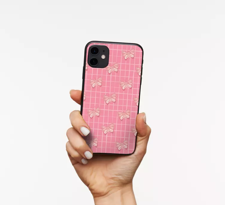 autocolante de padrão verificado com borboletas para iphone - TenStickers