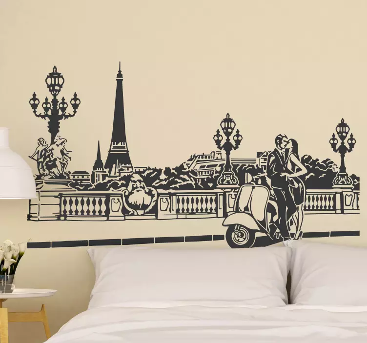 Paisagem parisiense com par <b>autocolante</b> de paris - TenStickers