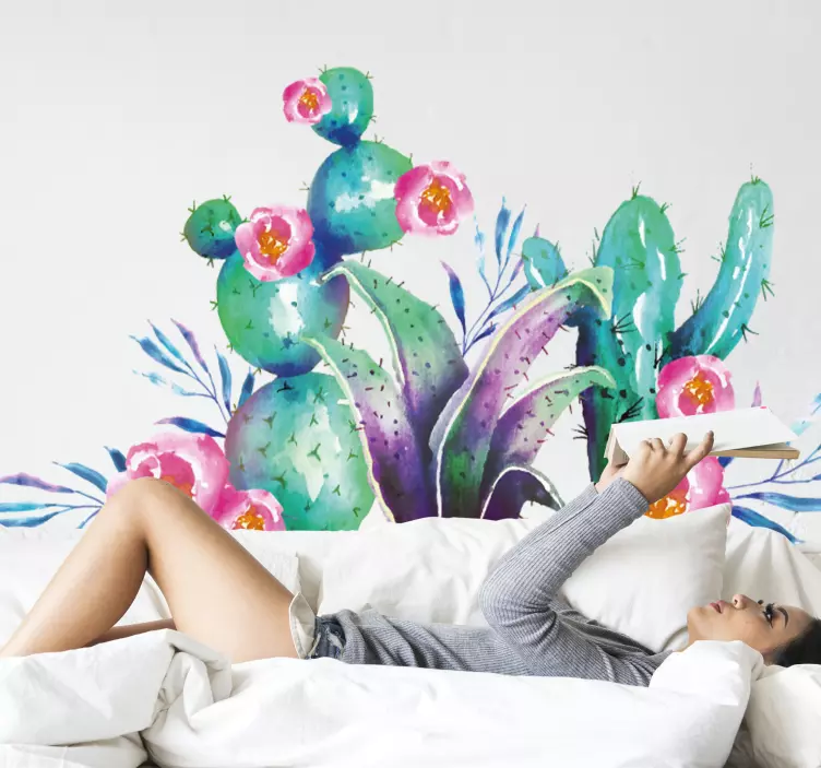 Plantas Autocolantes Cacto azul floral - TenStickers