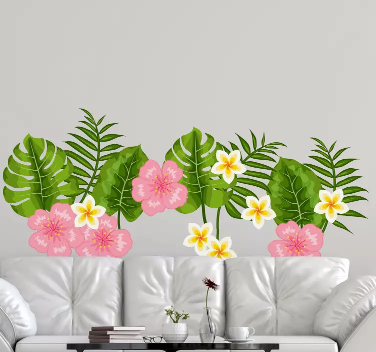 Plantas Autocolantes Folhas tropicais com flores - TenStickers
