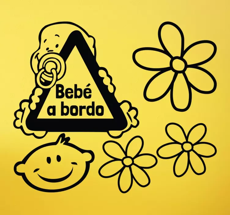 Vinil Autocolante Bebé a Bordo Flores - TenStickers