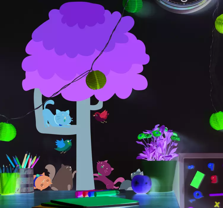 autocolantes decorativos árvore e quatro gatos - TenStickers