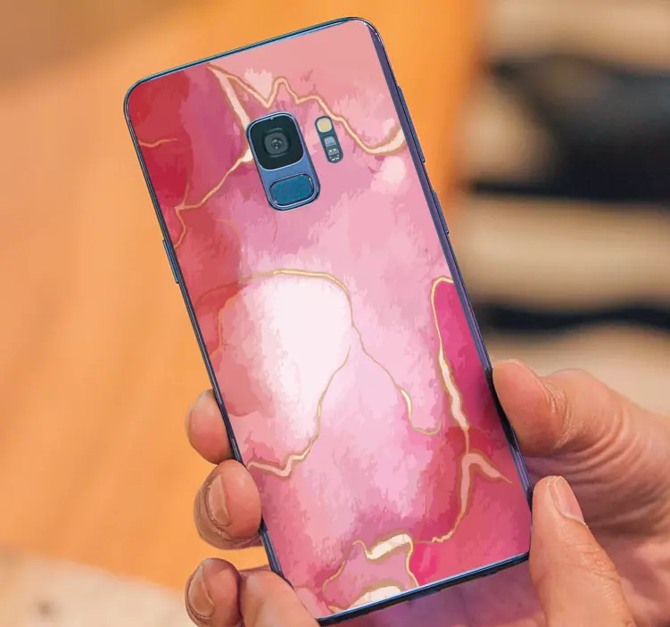 autocolante samsung com efeito de mármore rosa e dourado - TenStickers