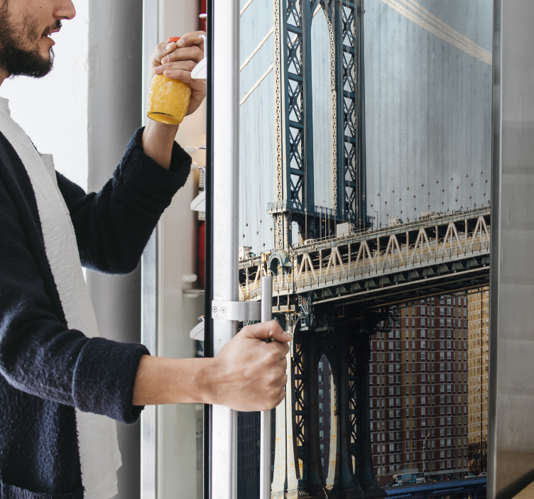 Autocolante para frigorífico vista da ponte de manhattan - TenStickers