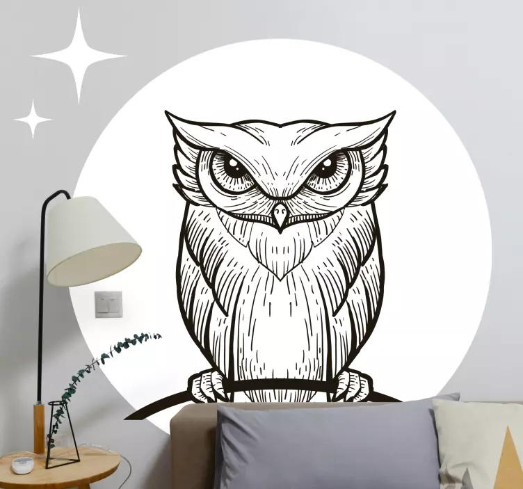 Autocolante cabeceira Coruja negra com a lua e estrelas atrás - TenStickers