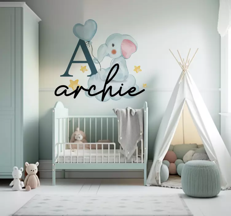 Autocolante com animais selvagens Inicial de elefante de bolha - TenStickers