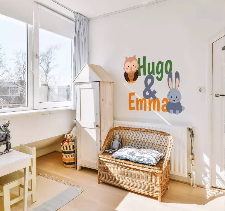 Autocolante com animais selvagens Irmãos coruja e coelho - TenStickers