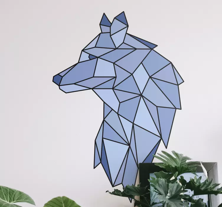 Autocolantes com animais selvagens Lobo geométrico nórdico azul - TenStickers