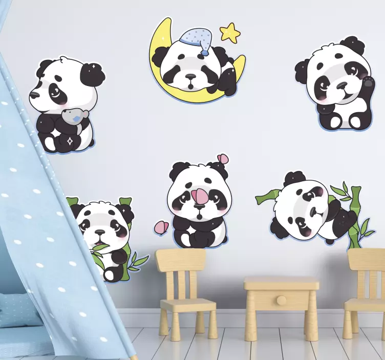 Autocolantes com animais selvagens Panda comendo e dormindo - TenStickers