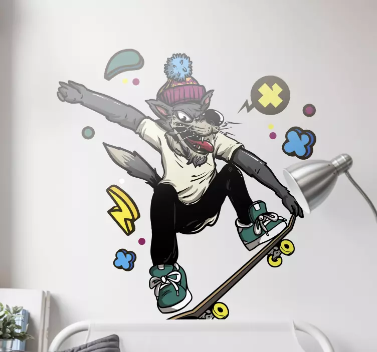 Autocolantes com animais selvagens Wolve no skate - TenStickers