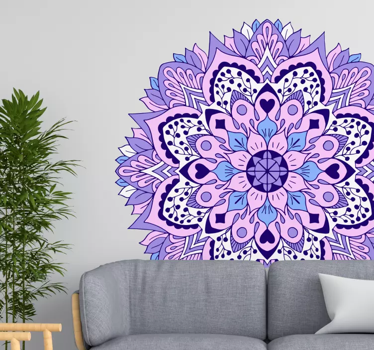 Autocolantes com padrões florais Mandala azul e roxa - TenStickers