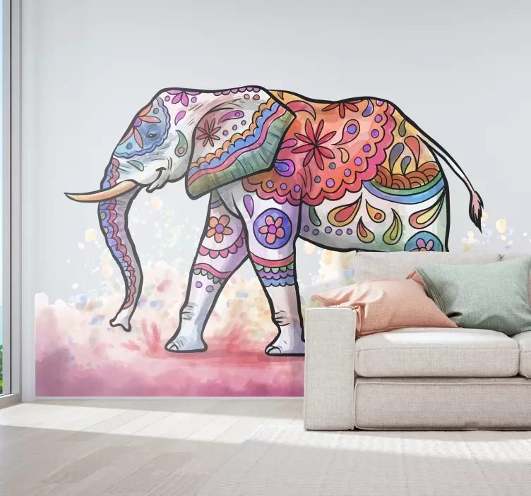 Autocolante decorativo de animais selvagens Elefante pintado - TenStickers