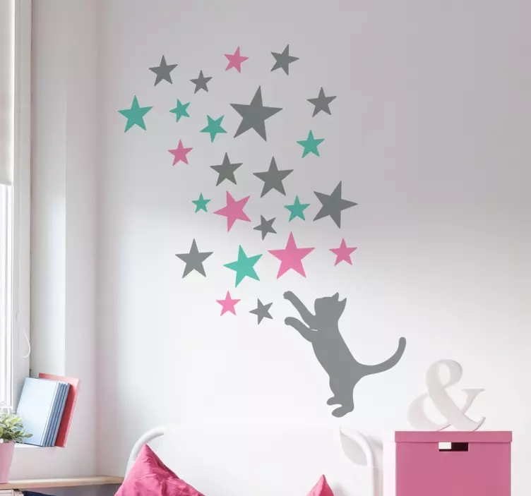 Vinil decorativo gato caçar estrelas - TenStickers