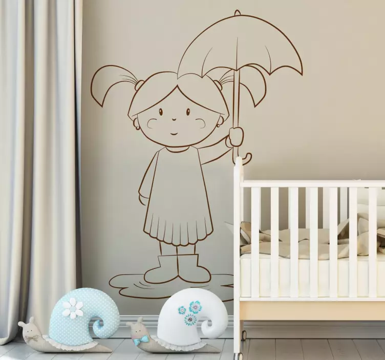 Vinil decorativo infantil menina com guarda chuva - TenStickers