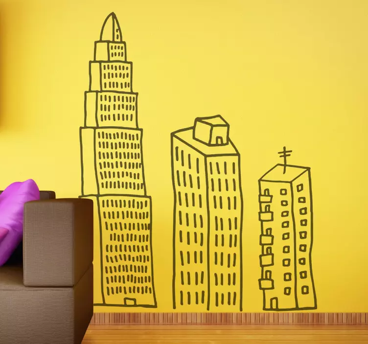 Vinil decorativo linha de construção três prédios - TenStickers