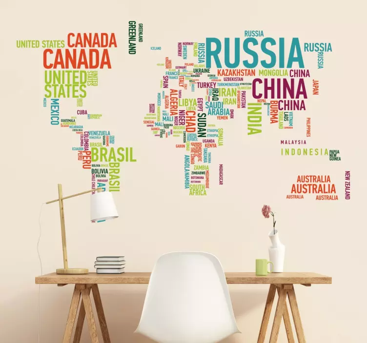 Vinil decorativo mapa mundo em cores vivas - TenStickers