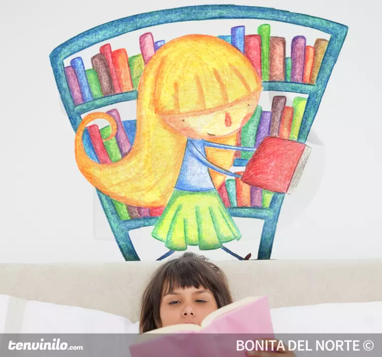 Vinil decorativo menina biblioteca - TenStickers