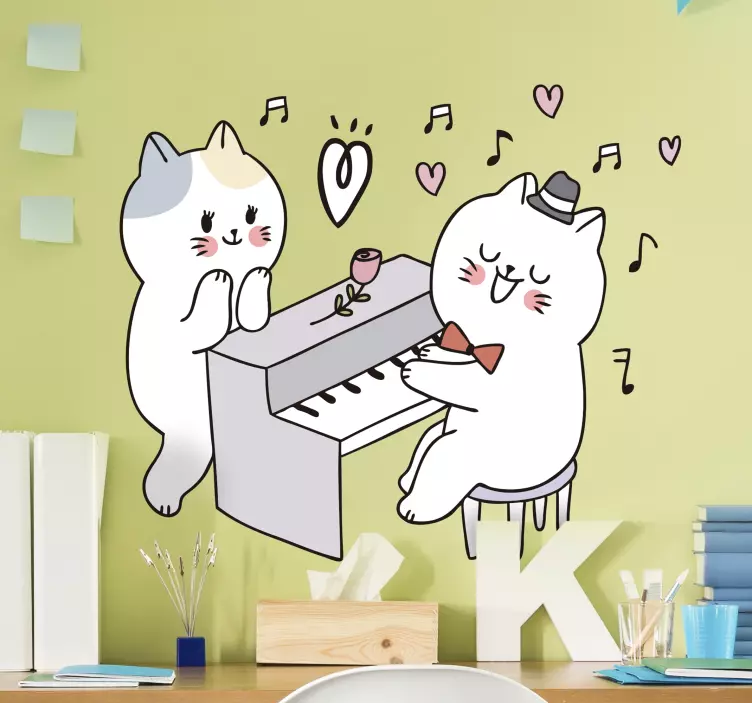 Vinil decorativo gato tocando piano - TenStickers