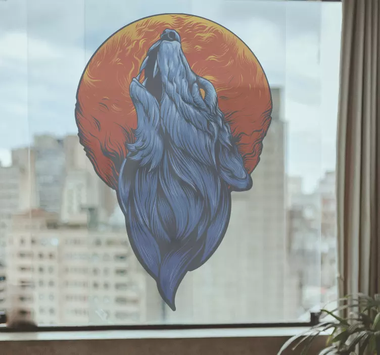 vinil decorativo para janelasde cabeça de lobo azul - TenStickers