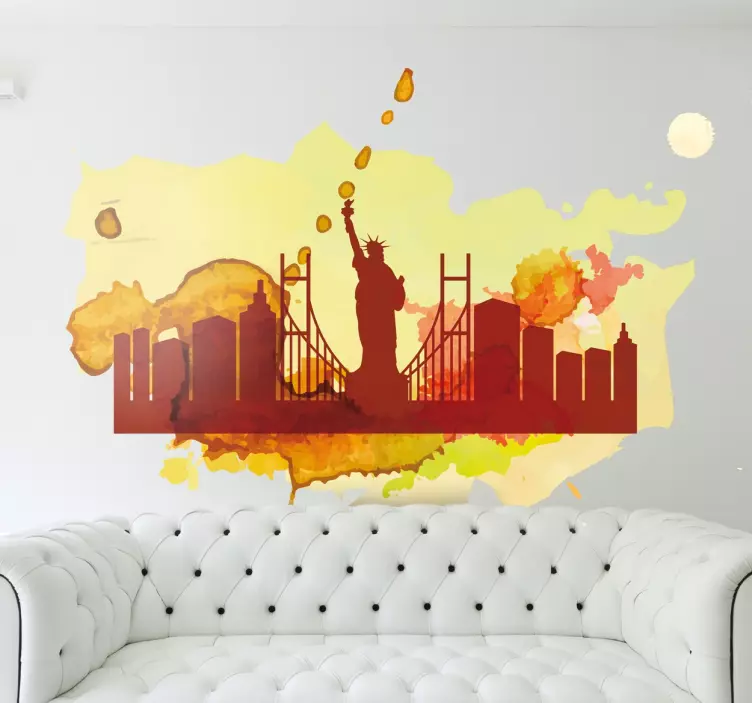 Vinil decorativo silhueta New York aguarela - TenStickers