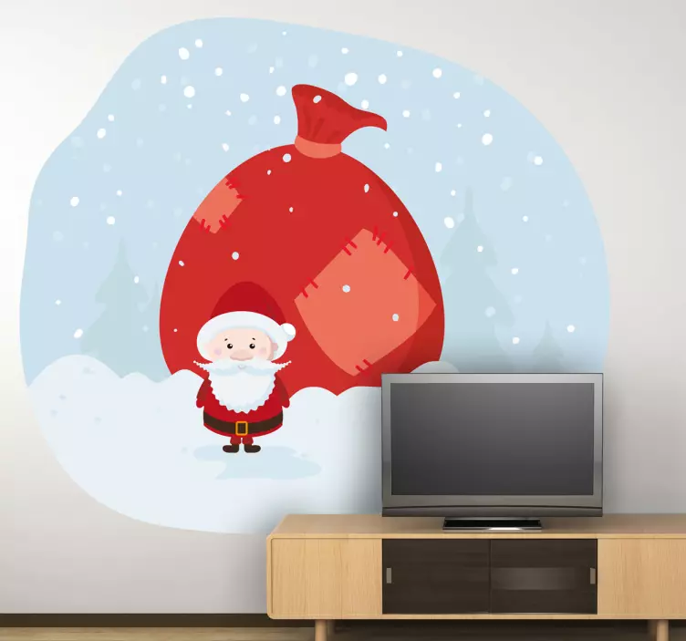 Vinil decorativo de natal pai natal com grande saco - TenStickers