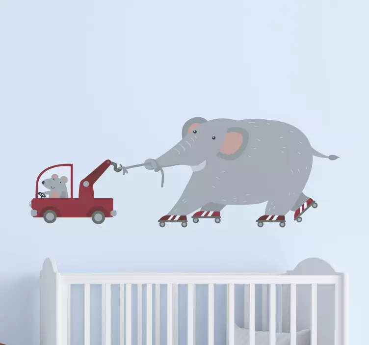 Autocolante com fotomurais Elefante com rato - TenStickers