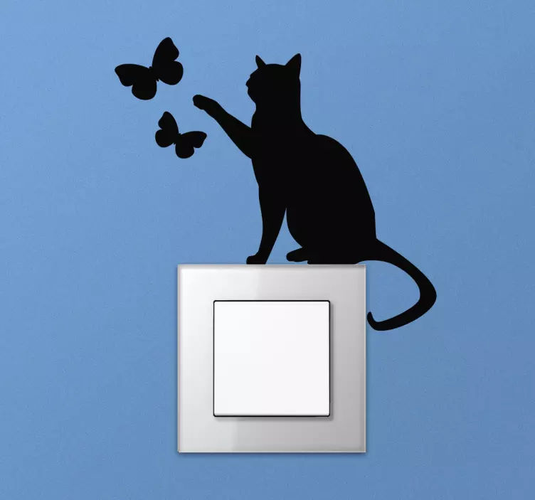 Vinil interruptor gato com borboletas - TenStickers