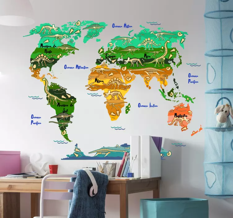 Vinil lugar Mapa Dinossauros Nome Português - TenStickers