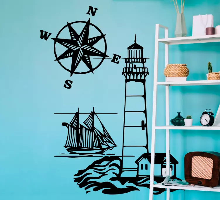 Autocolantes marítimos Farol com bússola - TenStickers