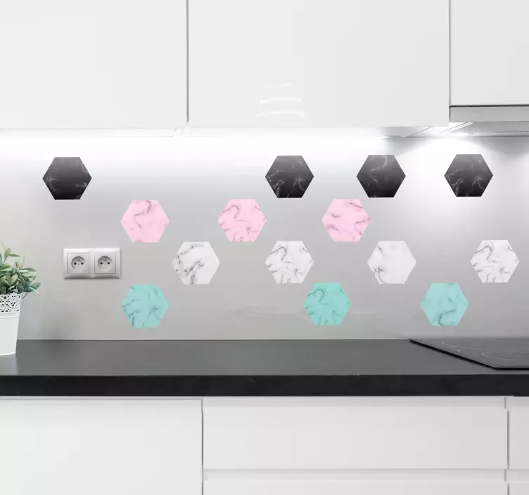 Vinil ornamental padrão hexagonal de marmore - TenStickers