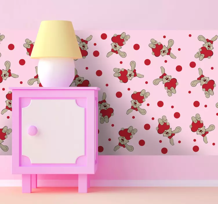 Vinil Padrão Infantil Coelho Coração - TenStickers