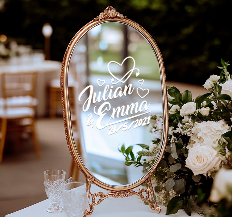 Vinil para Casamento Corações Nome e Data - TenStickers