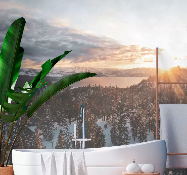 Autocolantes para chuveiro Vista do lago da montanha - TenStickers